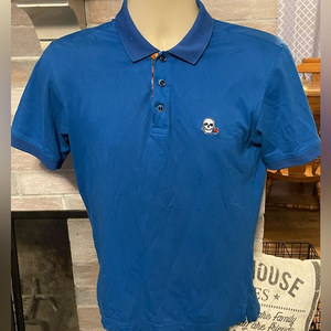 Robert Graham polo blue with a skull size xm small hole from tag‎ on arm pit